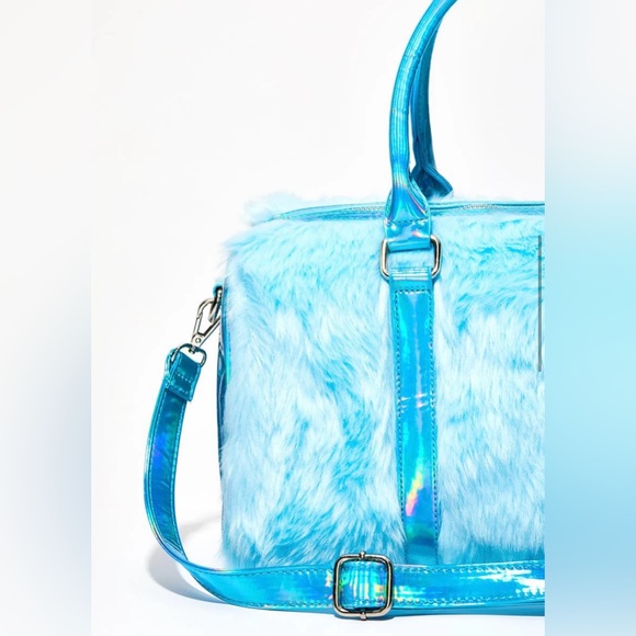 Rare Sugar Thrillz Small Blue Holographic Fur Duffel Bag Tote - Picture 12 of 12